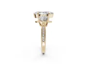 Marquise Three Stone Engagement Ring Setting | Tapered Pave Band | Yellow Gold