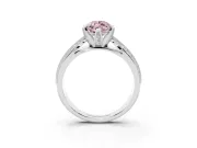 Fancy Pink Marquise Cut Diamond Solitaire Ring Set in Platinum with Milgrain Double Row Round Pavé Band