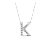 Round Lab-Grown Diamond Pavé Initial K Pendant Necklace | Block Letter | Sterling Silver