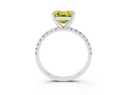 Fancy Yellow Asscher Cut Diamond Brilliant Solitaire Ring Set in Platinum with Pavé Band and Prong Setting