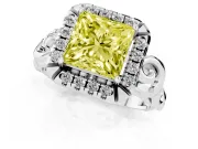 Fancy Yellow Princess Cut Diamond Halo Ring Set in Platinum with Scrollwork Band and Prong Setting