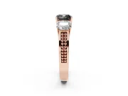 Fancy Black Cushion Cut Diamond Three-Stone Ring Set in Rose gold with Textured Band