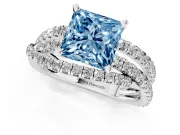 Princess Cut Twisted Pavé Engagement Ring Setting for a Fancy Blue Lab-Grown Diamond | Platinum