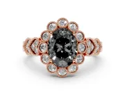 Oval Scalloped Halo Engagement Ring Setting for a Black Center | Heart Pavé Band | Rose Gold