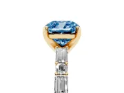 Cushion Cut Baguette Side Stone Engagement Ring Setting for a Fancy Blue Lab-Grown Diamond | Yellow Gold