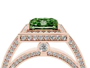 Fancy Green Princess Cut Diamond Halo Pavé Split Shank Ring Set in Rose gold with Prong Setting