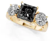 Princess Cut Three Stone Engagement Ring Setting for a Black Center | Wide Plain Band | Yellow Gold