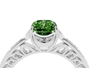 Fancy Green Radiant Cut Diamond Halo Ring Set in Platinum with Channel Set Band and Prong Setting