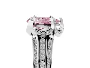 Fancy Pink Pear Cut Diamond Pavé Split Shank Solitaire Ring Set in White gold with Prong Setting