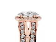 Oval Cut Diamond Halo Ring Set in Rose gold with Double Pavé Split Shank