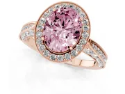 Oval Vintage Milgrain Halo Engagement Ring Setting for a Fancy Pink Lab-Grown Diamond | Side Stones and Pave | Rose Gold