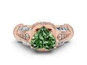 Fancy Green Heart Cut Diamond Vintage-Inspired Milgrain Ring Set in Rose gold with Accent Split Shank