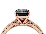 Radiant Cut Engraved Solitaire Engagement Ring Setting for a Black Center | Rose Gold