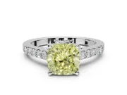 Cushion Cut Pavé Solitaire Engagement Ring Setting for a Fancy Yellow Lab-Grown Diamond | Crossover Gallery | White Gold