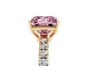 Princess Cut Pave Engagement Ring Setting for a Fancy Pink Lab-Grown Diamond | Shared Prong Band | Yellow Gold