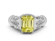 Emerald Cut Vintage Milgrain Engagement Ring Setting for a Fancy Yellow Lab-Grown Diamond | Hidden Halo | Platinum