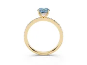 Fancy Blue Oval Cut Diamond Pavé Band Ring Set in Yellow gold with Prong-Set Center Stone