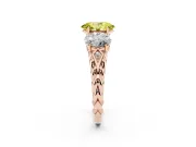 Fancy Yellow Oval Cut Diamond Three-Stone Ring Set in Rose gold with Braided Band