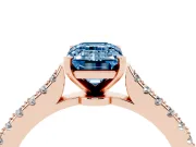 Fancy Blue Emerald Cut Diamond Solitaire Engagement Ring Set in Rose gold with Delicate Pavé Band and Prong Setting