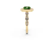 Princess Cut Scalloped Halo Engagement Ring Setting for a Fancy Green Lab-Grown Diamond | Pave Band | Yellow Gold