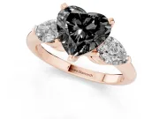 Heart-Shaped Three-Stone Engagement Ring Setting for a Black Center | Pear Side Stones | Rose Gold
