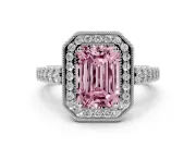 Emerald Cut Graduated Milgrain Halo Engagement Ring Setting for a Fancy Pink Lab-Grown Diamond | Platinum