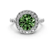 Round Milgrain Halo Engagement Ring Setting for a Fancy Green Lab-Grown Diamond | Pavé Shoulders | Sterling Silver