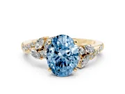 Oval Floral Engagement Ring Setting for a Fancy Blue Lab-Grown Diamond | Yellow Gold