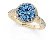 Round Halo Pavé Engagement Ring Setting for a Fancy Blue Lab-Grown Diamond | Yellow Gold