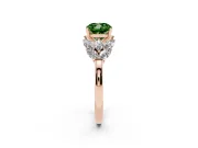 Fancy Green Cushion Cut Diamond Cluster Leaf Design Ring Set in Rose gold with Prong Setting