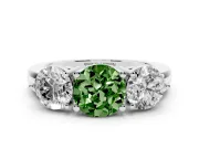 Round Three Stone Engagement Ring Setting for a Fancy Green Lab-Grown Diamond | Plain Band | Sterling Silver