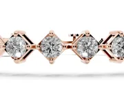 Princess Cut Diamond Tennis Bracelet Set in Rose gold with Square Prong Setting