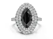 Fancy Black Marquise Lab-Grown Diamond Double Halo Statement Ring Set in Platinum with Pavé Band