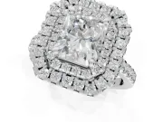 Radiant Cut Lab-Grown Diamond Double Halo Statement Ring Set in Sterling Silver with Pavé Band