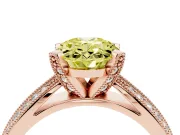 Fancy Yellow Oval Cut Diamond Solitaire Ring Set in Rose gold with Milgrain Double Row Round Pavé Band
