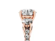 Three-Stone Round Cut Diamond Pavé Band Ring Set in Rose gold with Prong-Set Trio