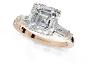 Asscher Cut Tapered Baguette Engagement Ring Setting | Bar Set Sides | Rose Gold
