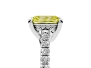 Emerald Cut Hidden Halo Pave Engagement Ring Setting for a Fancy Yellow Lab-Grown Diamond | Claw Prongs | White Gold