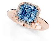 Asscher Cut Halo Engagement Ring Setting for a Fancy Blue Lab-Grown Diamond | Plain Band | Rose Gold
