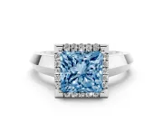 Princess Cut Knife-Edge Halo Engagement Ring Setting for a Fancy Blue Lab-Grown Diamond | White Gold