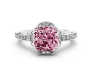 Cushion Cut Floral Pavé Engagement Ring Setting for a Fancy Pink Lab-Grown Diamond | White Gold