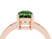 Fancy Green Emerald Cut Diamond Solitaire Ring Set in Rose gold with Prong Head and Smooth Polished Band