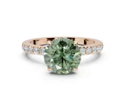 Round Hidden Halo Engagement Ring Setting for a Fancy Green Lab-Grown Diamond | Pavé Band | Rose Gold