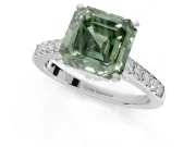 Asscher Cut Pavé Solitaire Engagement Ring Setting for a Fancy Green Lab-Grown Diamond | Crossover Gallery | Platinum