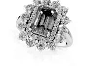 Emerald Cut Floral Double Halo Engagement Ring Setting for a Black Center | Plain Band | White Gold