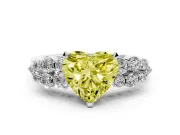Fancy Yellow Heart Cut Diamond Cluster Engagement Ring Set in Silver with Pavé Band and Prong Setting