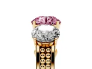 Round Engagement Ring Setting for a Fancy Pink Lab-Grown Diamond | Three Stone | Yellow Gold