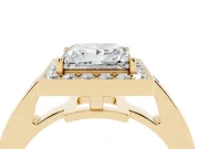 Princess Cut Diamond Halo Pavé Engagement Ring Set in Yellow gold with Bezel Setting