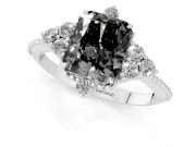 Fancy Black Radiant Cut Diamond Cluster Ring Set in Silver with Beaded Band