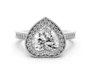 Heart Cut Diamond Round Halo Ring Set in Silver with Pavé Band